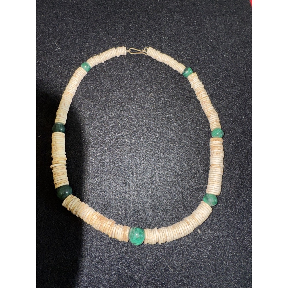 Vintage Old Pawn Chunky Heishi Necklace Pukkah Malachite Balls 22"